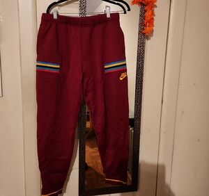 Nike MEN'S Maroon Joggers with Colorful Stripes